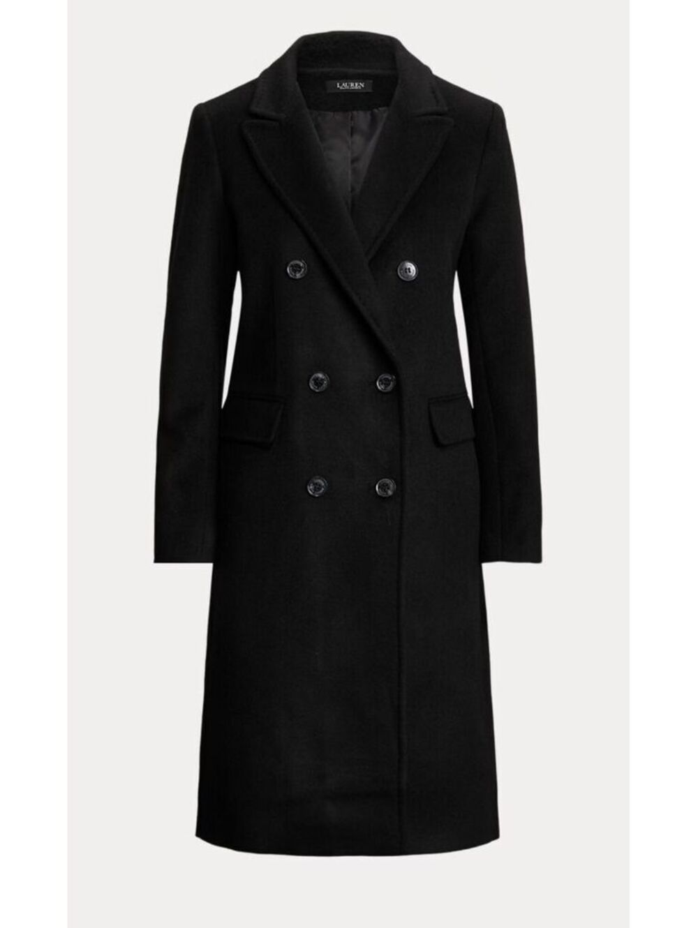 Size 12 - New Lauren Ralph Lauren Double-Breasted Wool Blend Black Coat